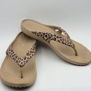 CROCS Brown Tan Sandals Leopard Print SIZE 8.‎ #1479